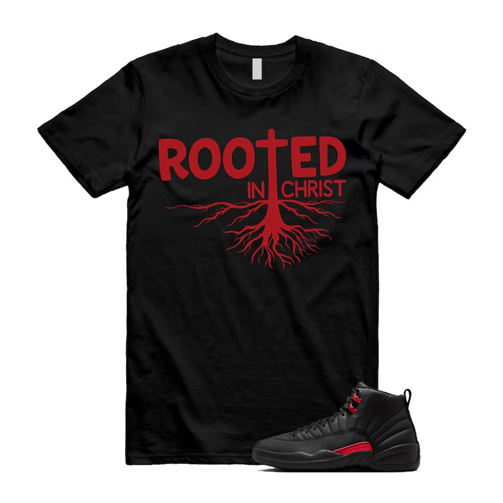 12 Bloodline in Black Varsity Red Shirt To Match Rooted In Christ T-Shirt 2026