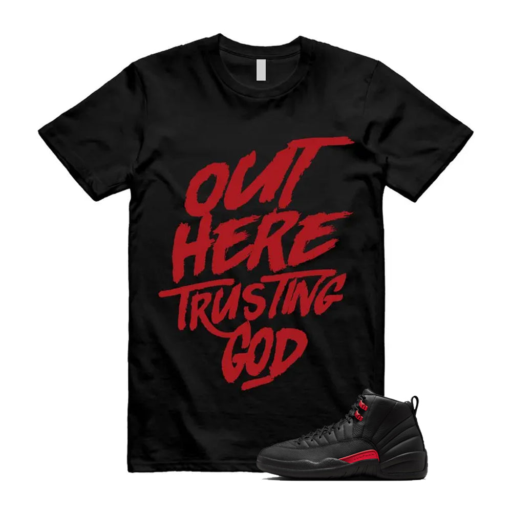 12 Bloodline in Black Varsity Red Shirt To Match Out Here Trusting God T-Shirt 2026