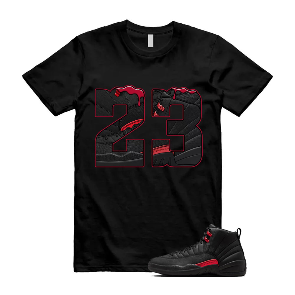 12 Bloodline in Black Varsity Red Shirt To Match 23 Sneaker T-Shirt 2026