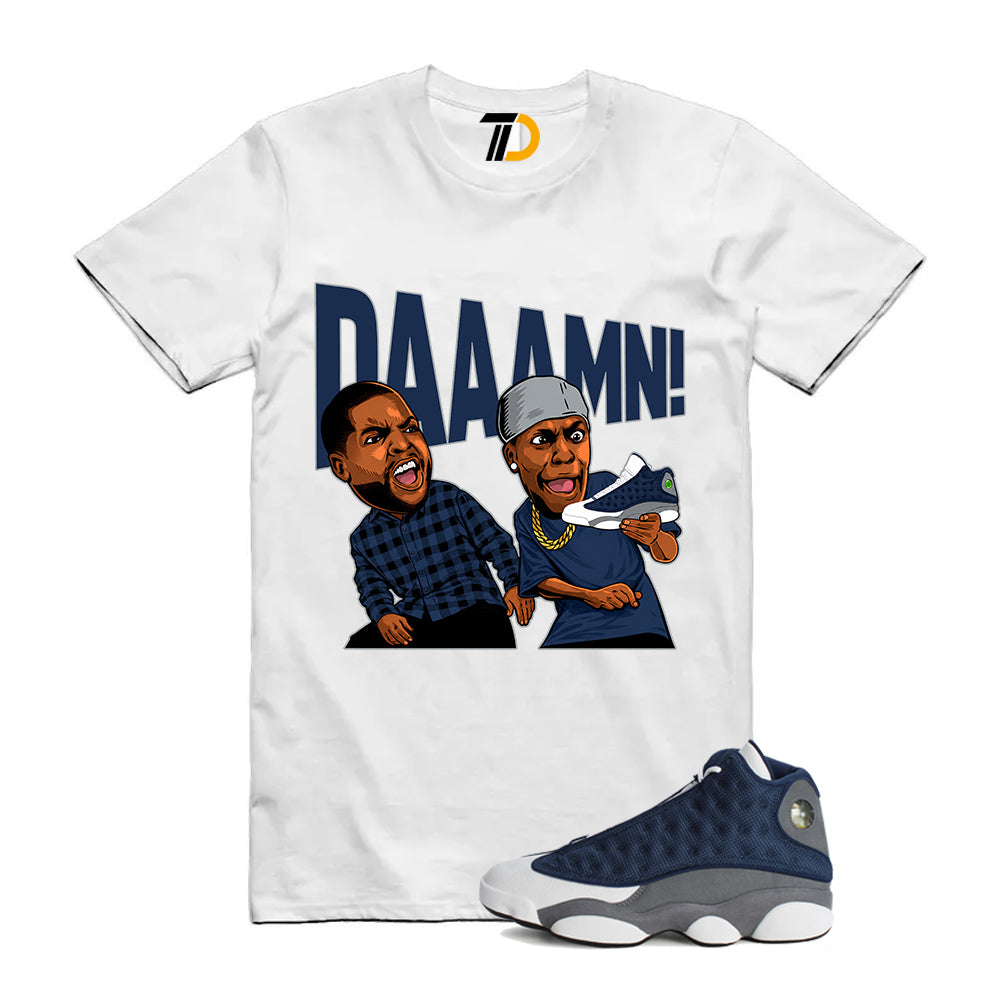13s Flint Navy Grey White Shirt To Match Daaamn T-Shirt 2026