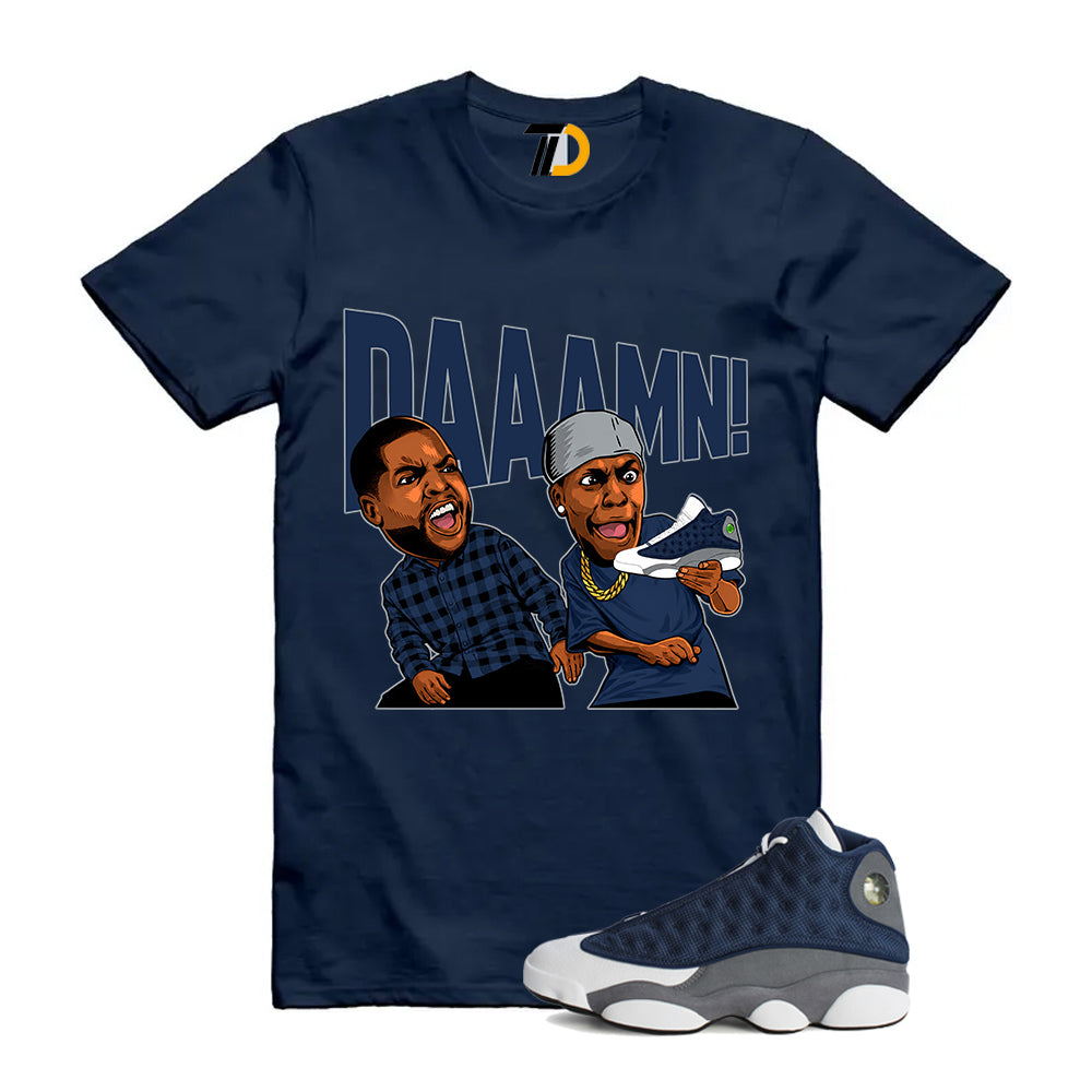 13s Flint Navy Grey White Shirt To Match Daaamn T-Shirt 2026