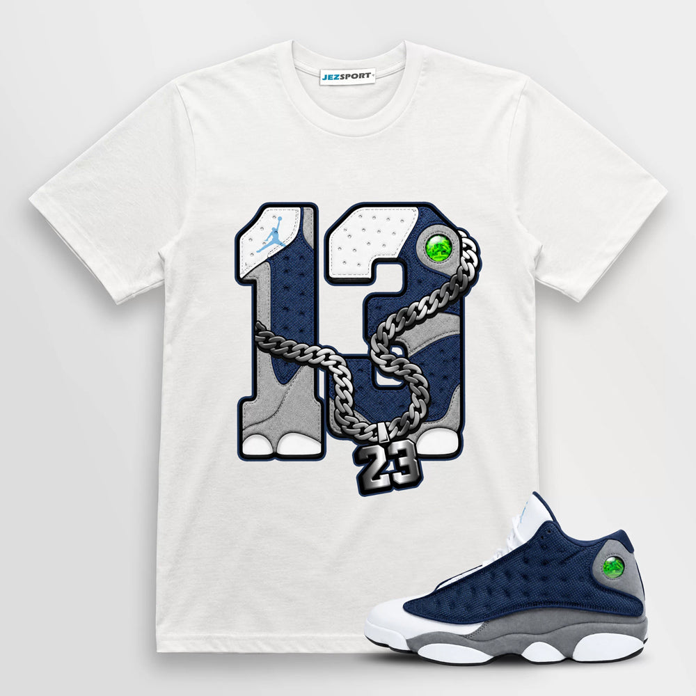 13s Flint Navy Grey White Shirt To Match 13 Sneaker Label T-Shirt 2026