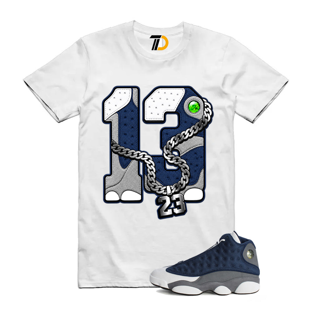 13s Flint Navy Grey White Shirt To Match 13 Sneaker Label T-Shirt 2026