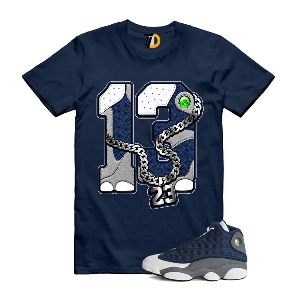 13s Flint Navy Grey White Shirt To Match 13 Sneaker Label T-Shirt 2026