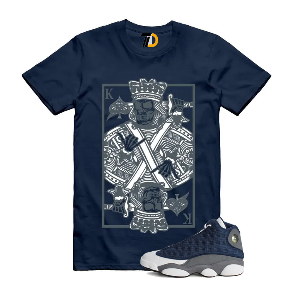 13s Flint Navy Grey White Shirt To Match King Card T-Shirt 2026