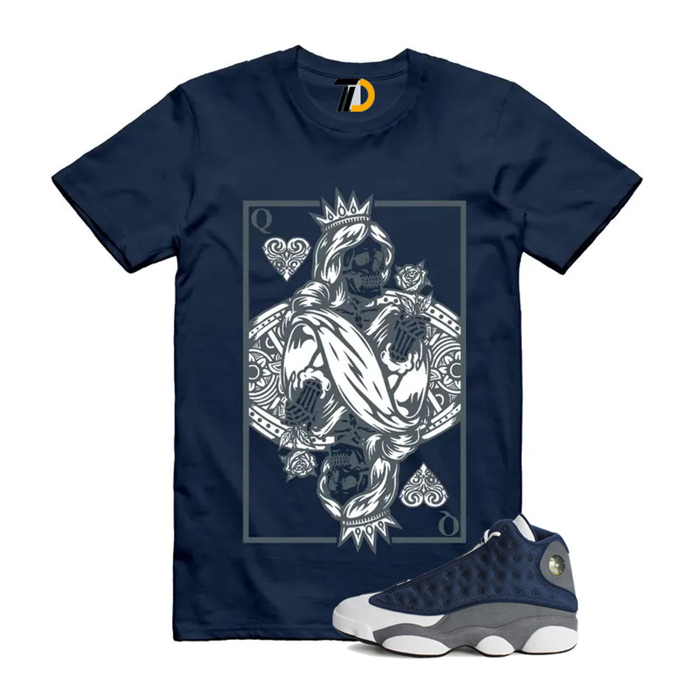 13s Flint Navy Grey White Shirt To Match Queen Card T-Shirt 2026