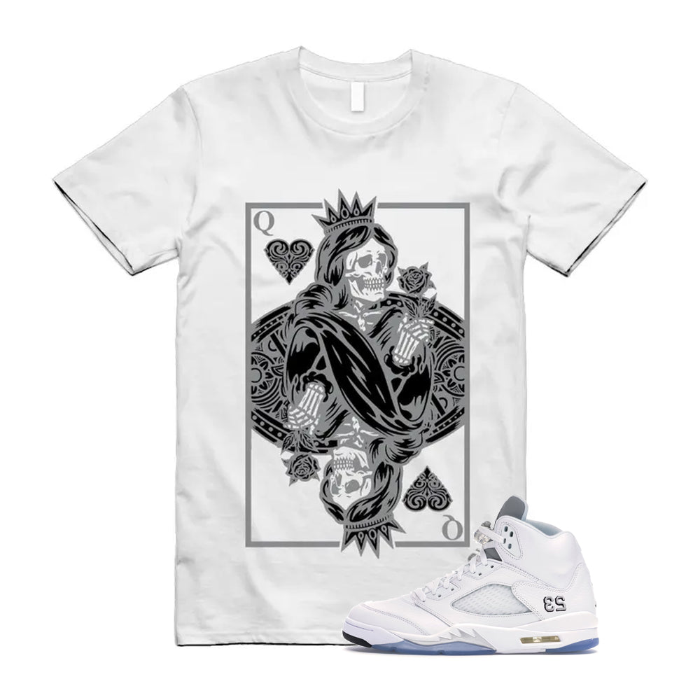 Jordan 5 Retro White Metallic Silver Black 2026 Shirt To Match Queen Card T-Shirt