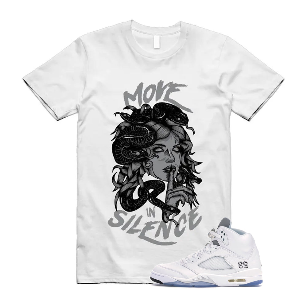 Jordan 5 Retro White Metallic Silver Black 2026 Shirt To Match Move In Silence T-Shirt