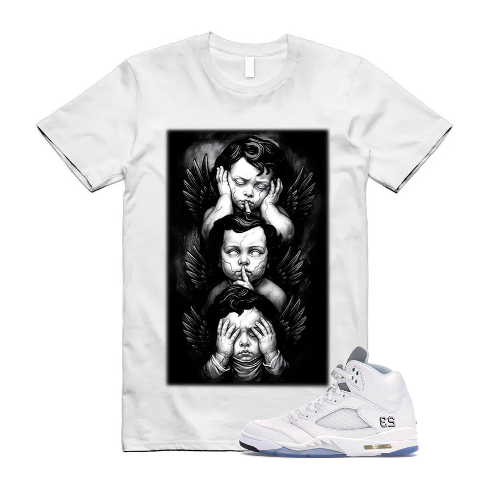 Jordan 5 Retro White Metallic Silver Black 2026 Shirt To Match No Evil T-Shirt