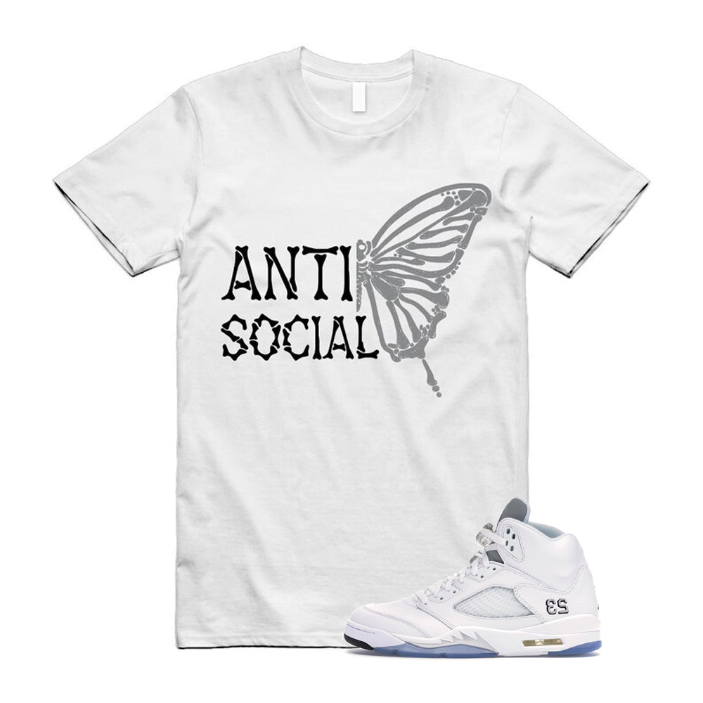 Jordan 5 Retro White Metallic Silver Black 2026 Shirt To Match Anti Social Butterfly T-Shirt