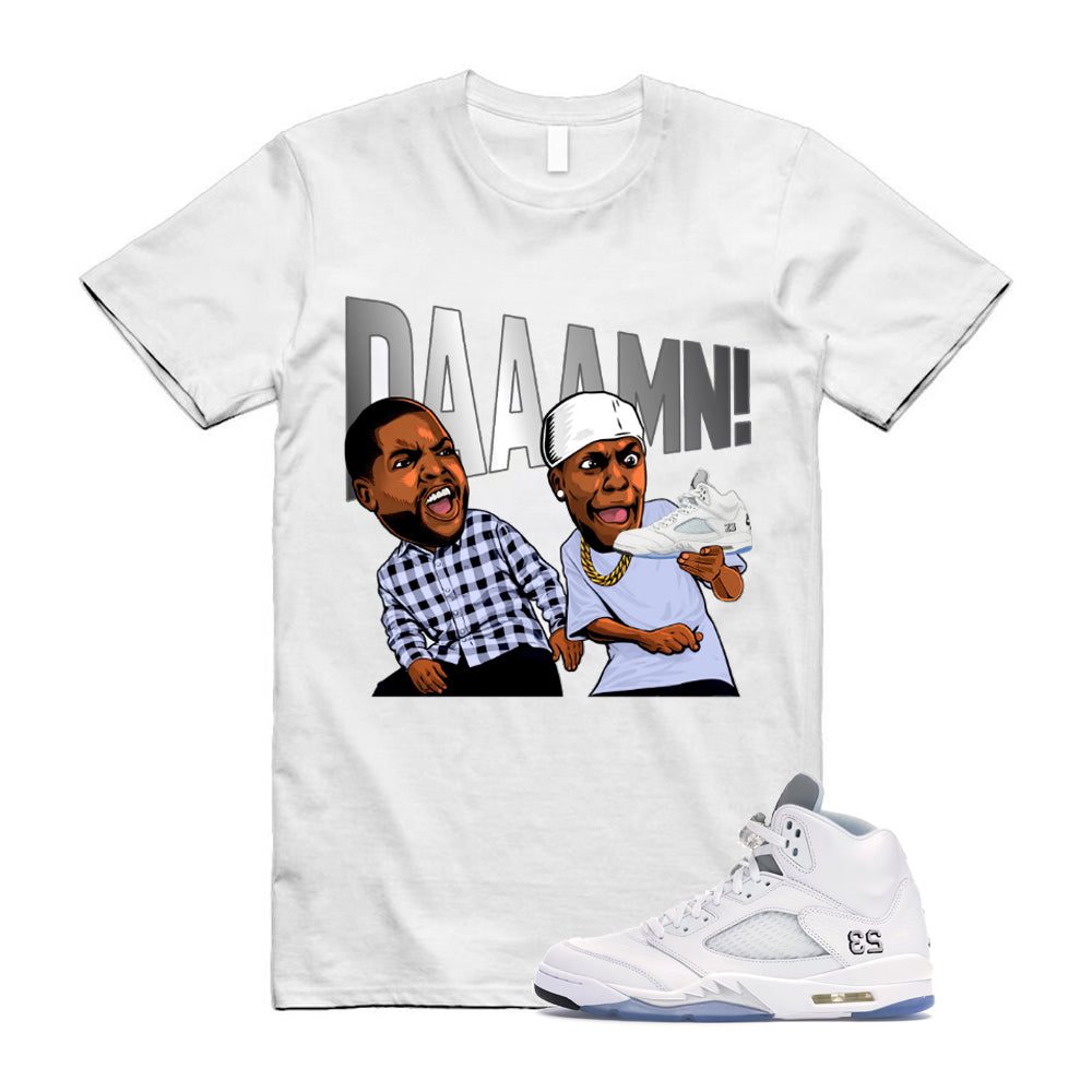 Jordan 5 Retro White Metallic Silver Black 2026 Shirt To Match Daaamn T-Shirt