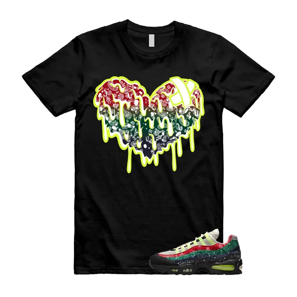 Air Max 95 Paisley Bandana Big Bubble Neon Volt Red Green Black Navy Shirt To Match Drippy Heart T-Shirt 2026