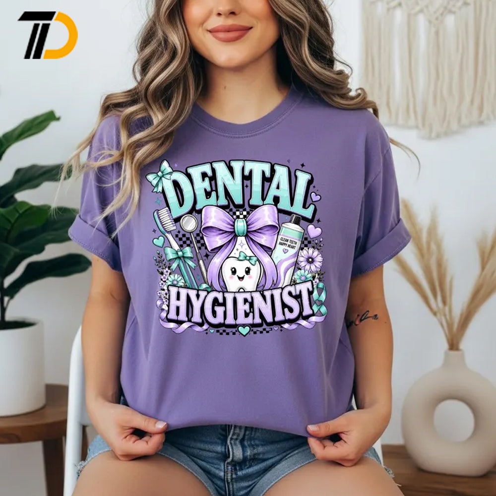 Cute Dental Hygienist Shirt, Coquette Bow Tooth Nurse Gift, Cute Dental Hygienist Comfort Colors Shirt