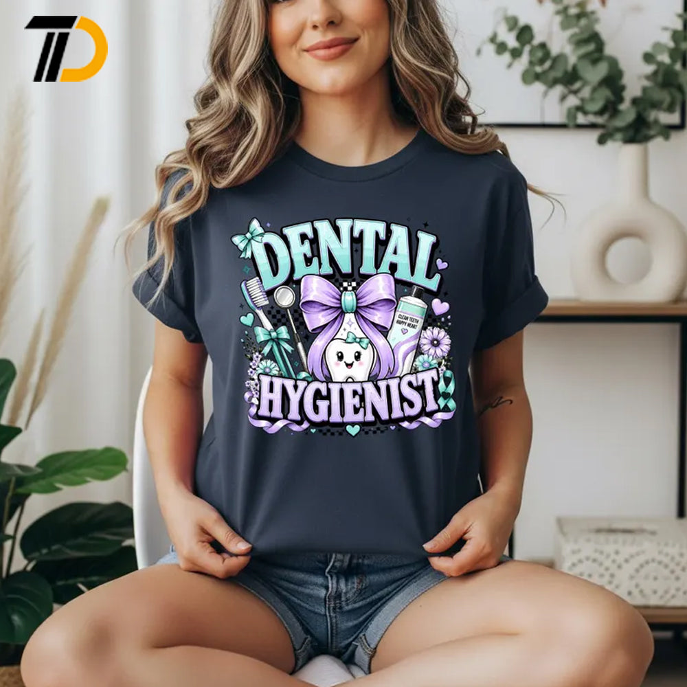 Cute Dental Hygienist Shirt, Coquette Bow Tooth Nurse Gift, Cute Dental Hygienist Comfort Colors Shirt