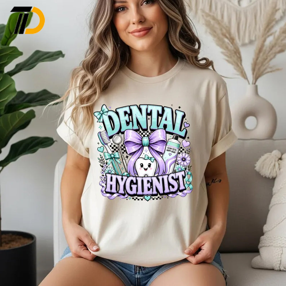 Cute Dental Hygienist Shirt, Coquette Bow Tooth Nurse Gift, Cute Dental Hygienist Comfort Colors Shirt