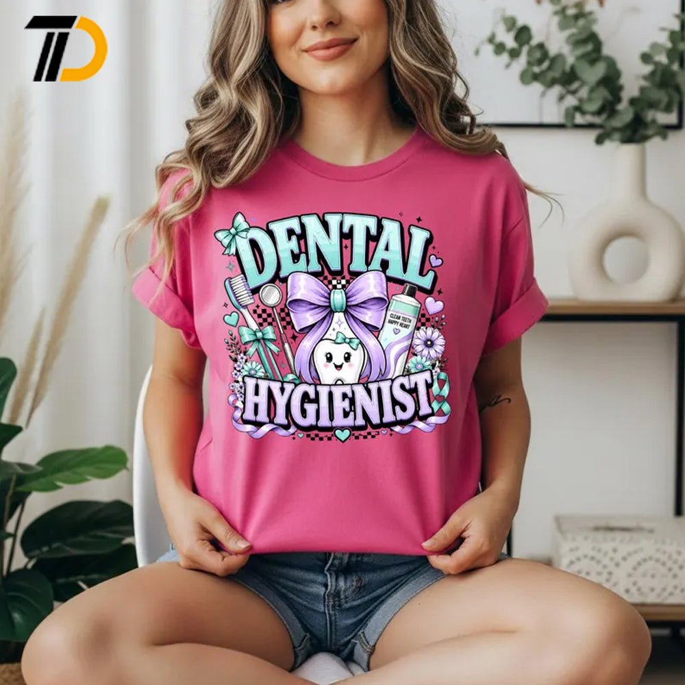 Cute Dental Hygienist Shirt, Coquette Bow Tooth Nurse Gift, Cute Dental Hygienist Comfort Colors Shirt
