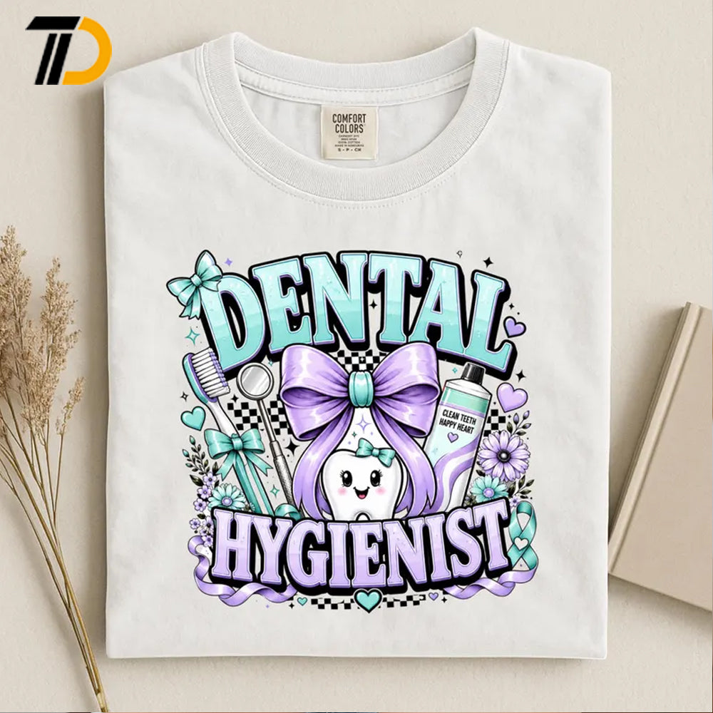 Cute Dental Hygienist Shirt, Coquette Bow Tooth Nurse Gift, Cute Dental Hygienist Comfort Colors Shirt