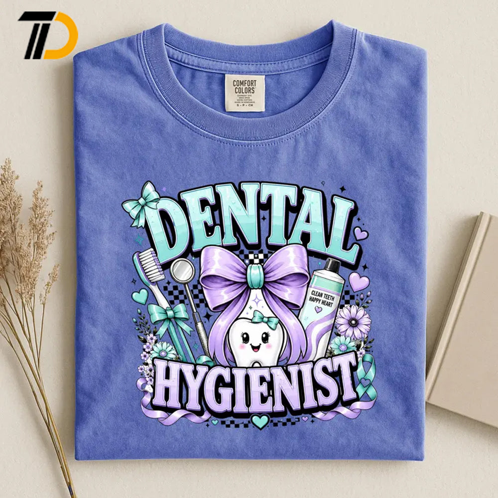 Cute Dental Hygienist Shirt, Coquette Bow Tooth Nurse Gift, Cute Dental Hygienist Comfort Colors Shirt