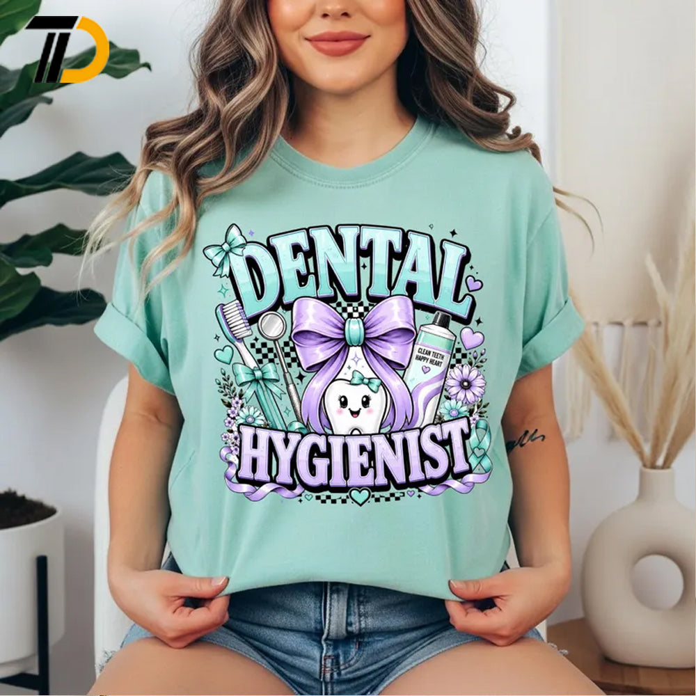 Cute Dental Hygienist Shirt, Coquette Bow Tooth Nurse Gift, Cute Dental Hygienist Comfort Colors Shirt