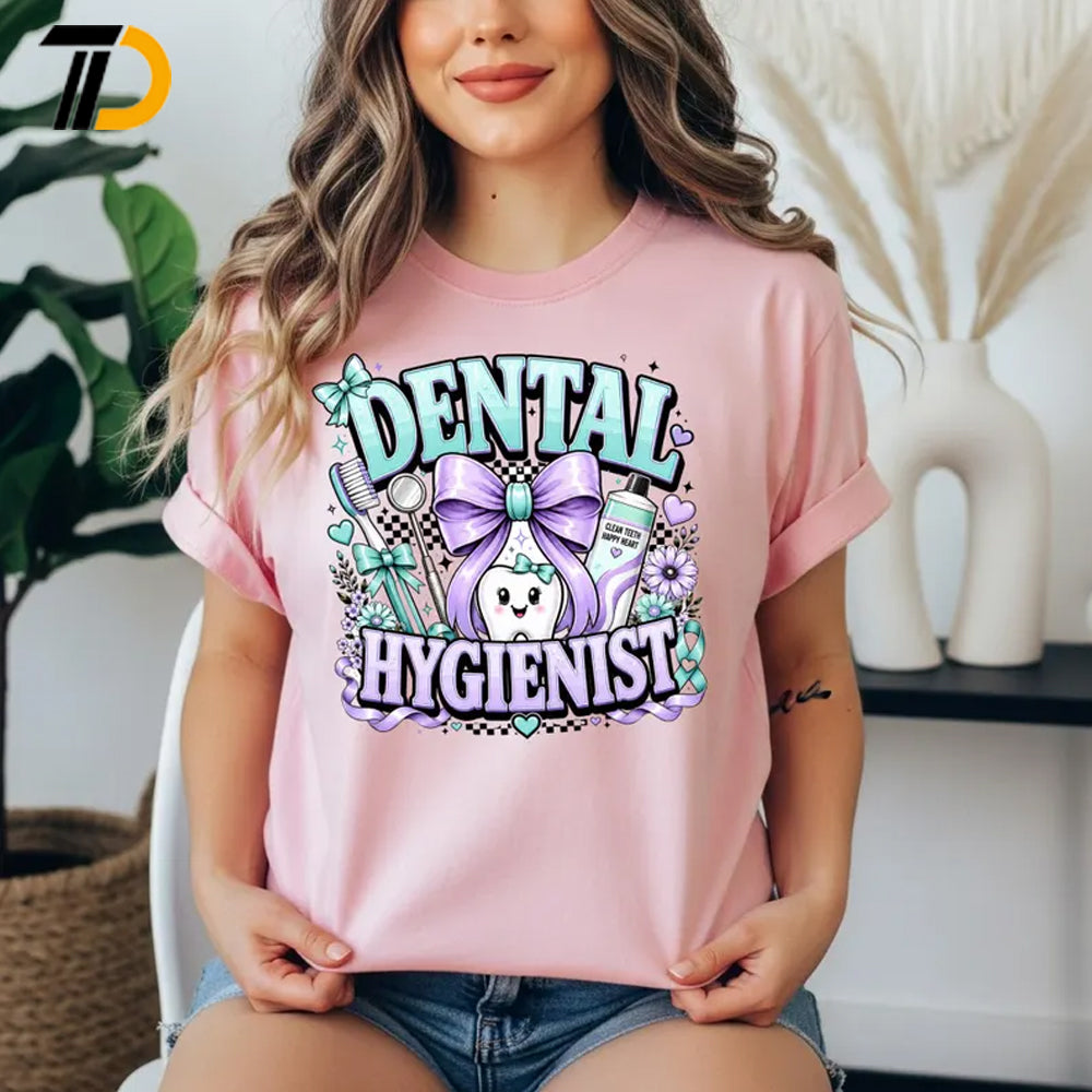 Cute Dental Hygienist Shirt, Coquette Bow Tooth Nurse Gift, Cute Dental Hygienist Comfort Colors Shirt