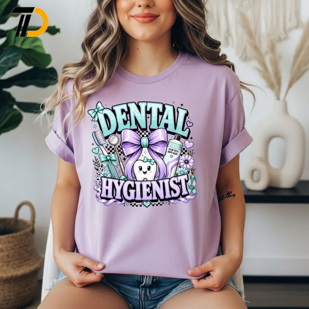 Cute Dental Hygienist Shirt, Coquette Bow Tooth Nurse Gift, Cute Dental Hygienist Comfort Colors Shirt