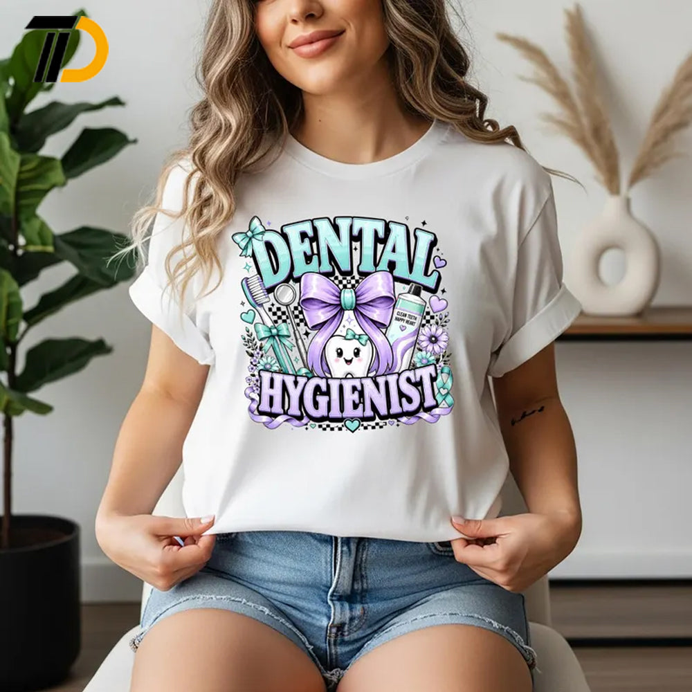 Cute Dental Hygienist Shirt, Coquette Bow Tooth Nurse Gift, Cute Dental Hygienist Comfort Colors Shirt