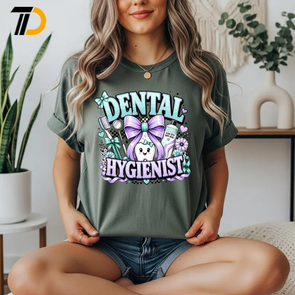 Cute Dental Hygienist Shirt, Coquette Bow Tooth Nurse Gift, Cute Dental Hygienist Comfort Colors Shirt