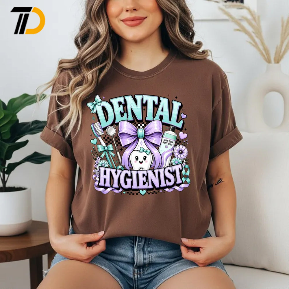 Cute Dental Hygienist Shirt, Coquette Bow Tooth Nurse Gift, Cute Dental Hygienist Comfort Colors Shirt