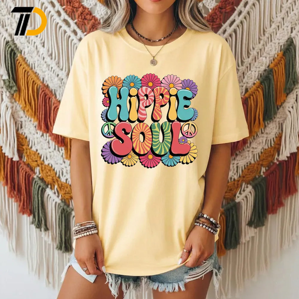 Hippie Soul Shirt, Comfort Colors Shirt, Vintage Boho Top Daisy Flower Shirt For Women, Festival Clothing Bohemian Style Retro Soul Design