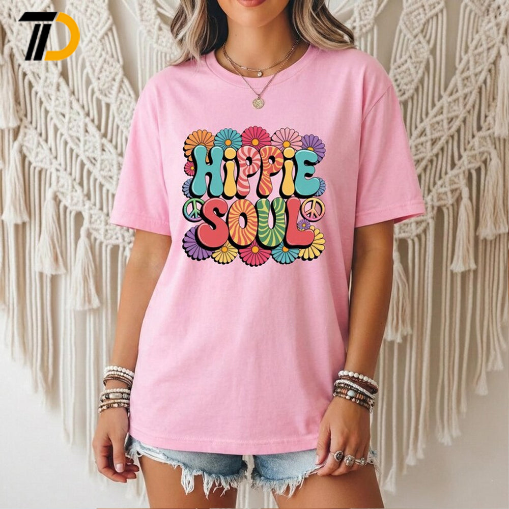Hippie Soul Shirt, Comfort Colors Shirt, Vintage Boho Top Daisy Flower Shirt For Women, Festival Clothing Bohemian Style Retro Soul Design