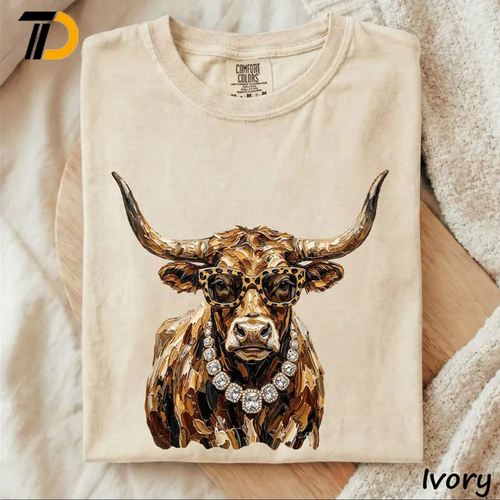 Bougie Highland Cow Shirt, Comfort Colors Shirt, Glam Western Cowgirl Shirt, Leopard Sunglasses Cow Shirt For Girl, Gift for Ranch Wife