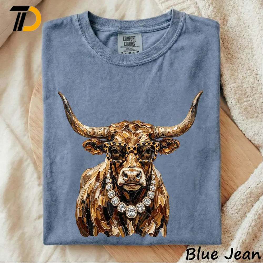 Bougie Highland Cow Shirt, Comfort Colors Shirt, Glam Western Cowgirl Shirt, Leopard Sunglasses Cow Shirt For Girl, Gift for Ranch Wife