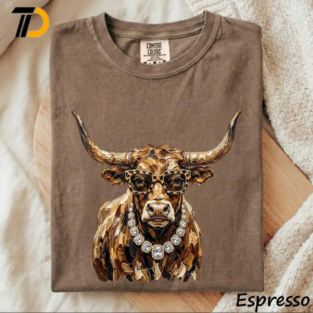 Bougie Highland Cow Shirt, Comfort Colors Shirt, Glam Western Cowgirl Shirt, Leopard Sunglasses Cow Shirt For Girl, Gift for Ranch Wife