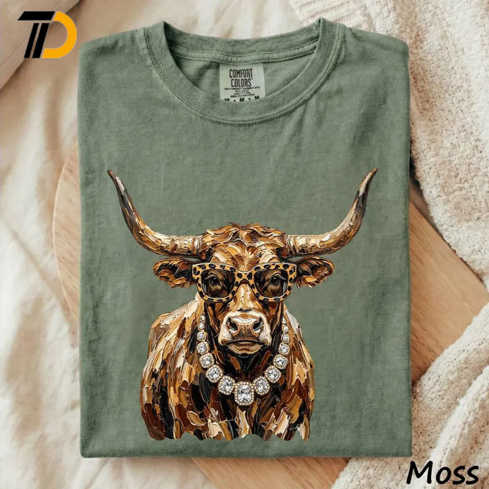 Bougie Highland Cow Shirt, Comfort Colors Shirt, Glam Western Cowgirl Shirt, Leopard Sunglasses Cow Shirt For Girl, Gift for Ranch Wife