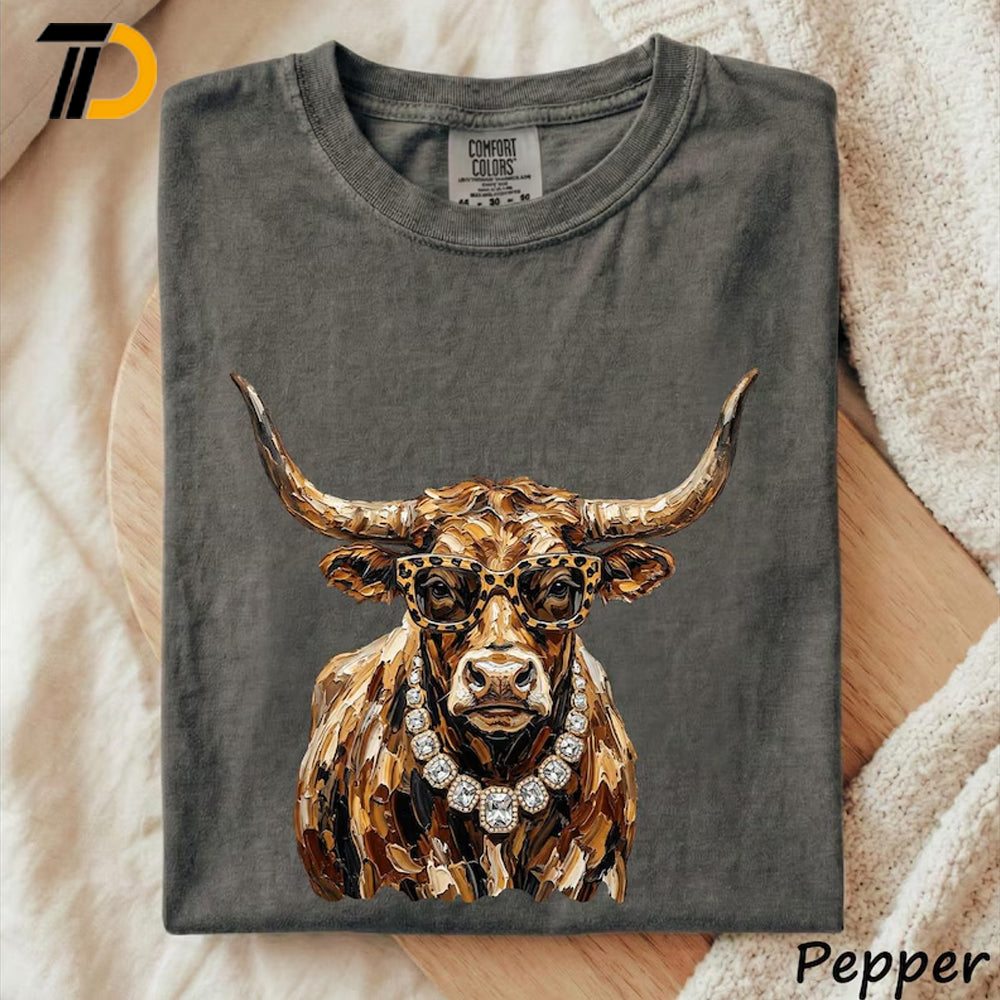 Bougie Highland Cow Shirt, Comfort Colors Shirt, Glam Western Cowgirl Shirt, Leopard Sunglasses Cow Shirt For Girl, Gift for Ranch Wife