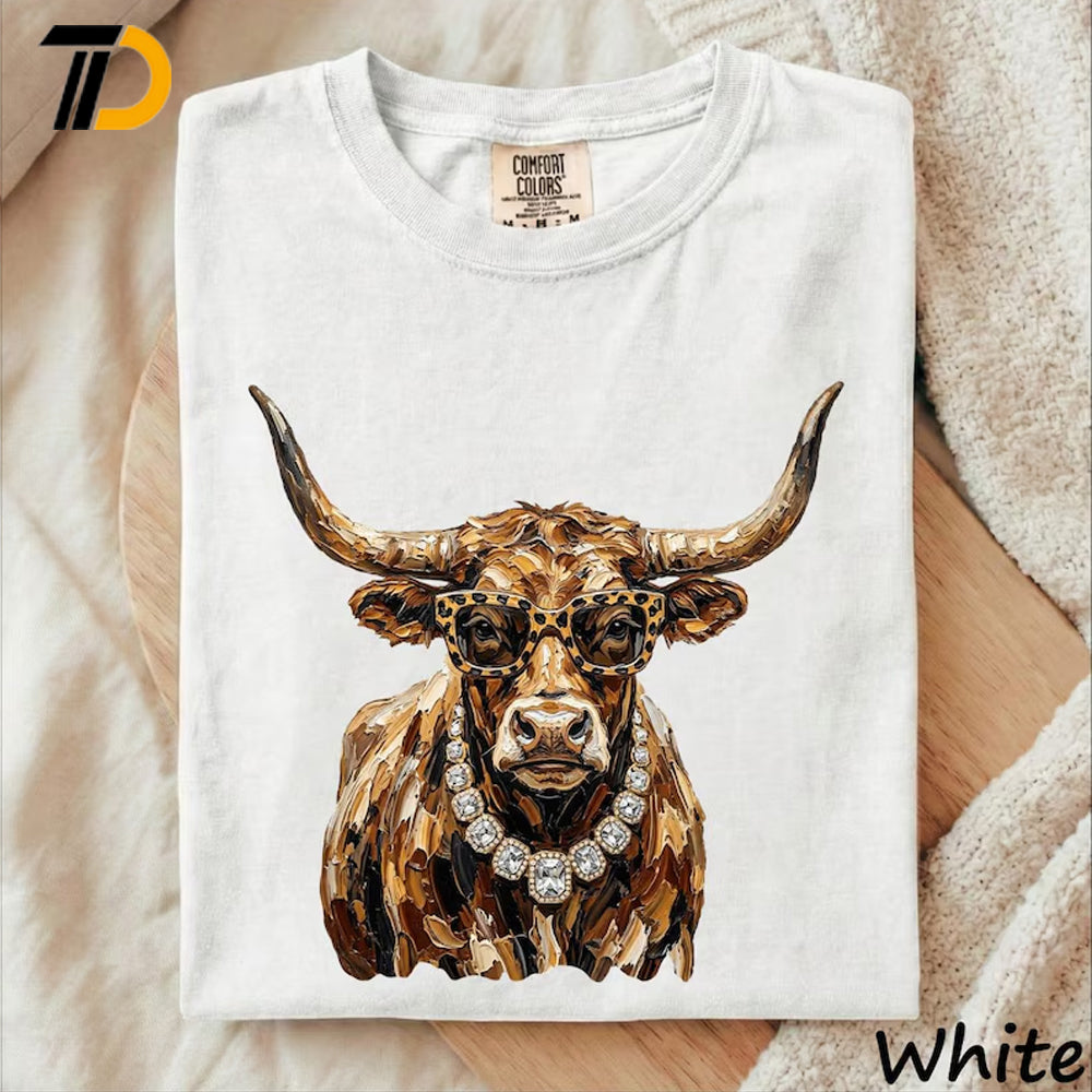 Bougie Highland Cow Shirt, Comfort Colors Shirt, Glam Western Cowgirl Shirt, Leopard Sunglasses Cow Shirt For Girl, Gift for Ranch Wife