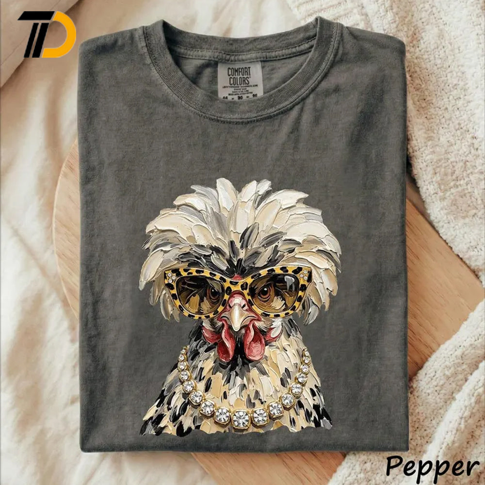 Glam Chicken Comfort Colors Shirt, Funny Chicken Shirt, Farmhouse Crazy Chicken Lady Gift For Girl, Chicken Lover Gift