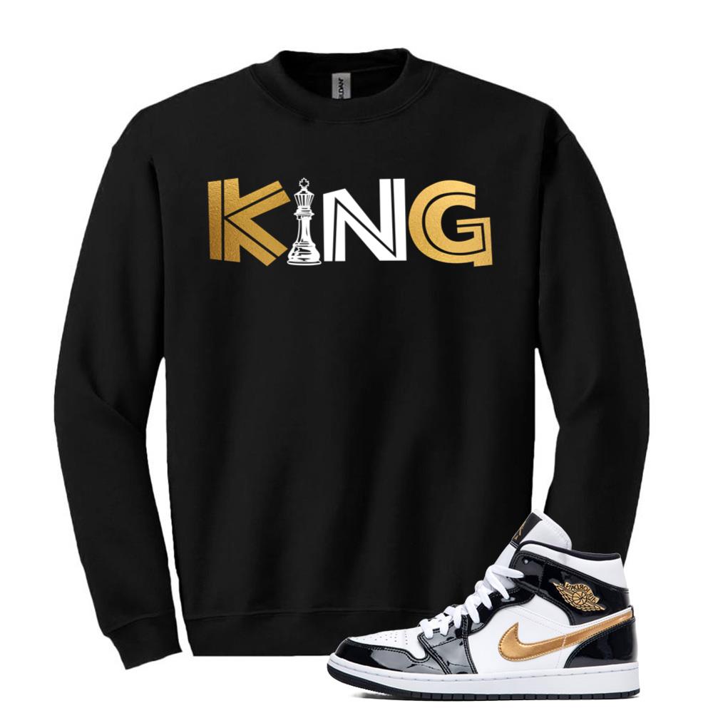 Jordan 1 Metallic Gold Patent Black White Sneaker King Sweatshirt Match 852542-007 Match Sneaker Tee