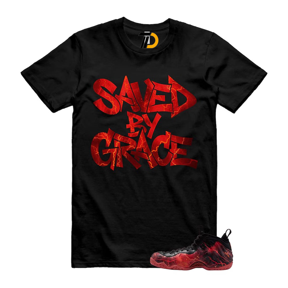 Foamposite One Stranger Black Bright Crimson Off Noir Red Lightning Stormy Air Shirt To Match Saved By Grace Streetwear T-Shirt 2026
