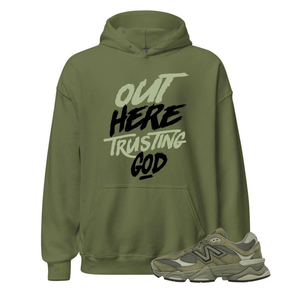 New Balance 9060 Dark Olivine Shirt to Match Out Here Trusting God, Hoodie U9060ZGD Match Sneaker Tee