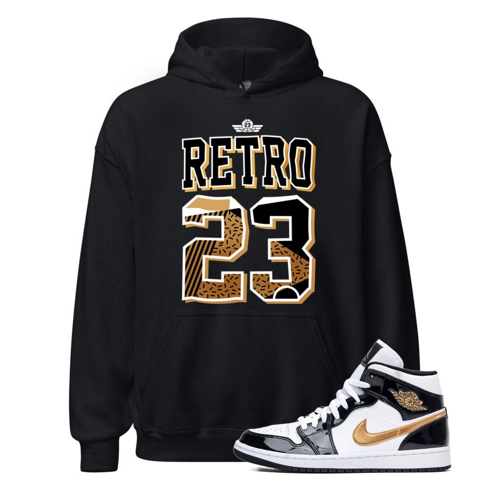 Jordan 1 Metallic Gold Patent Black White Sneaker Retro 23 Hoodie Match 852542-007 Match Sneaker Tee