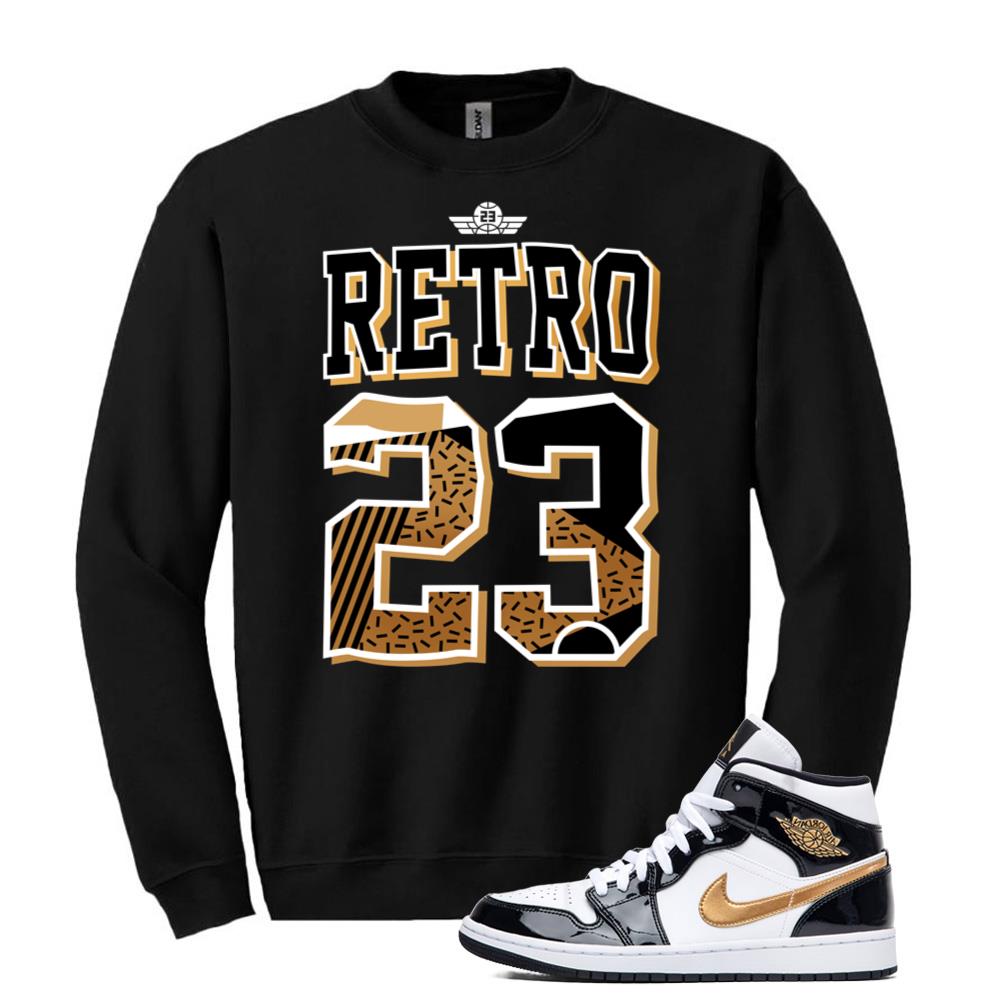 Jordan 1 Metallic Gold Patent Black White Sneaker Retro 23 Sweatshirt Match 852542-007 Match Sneaker Tee