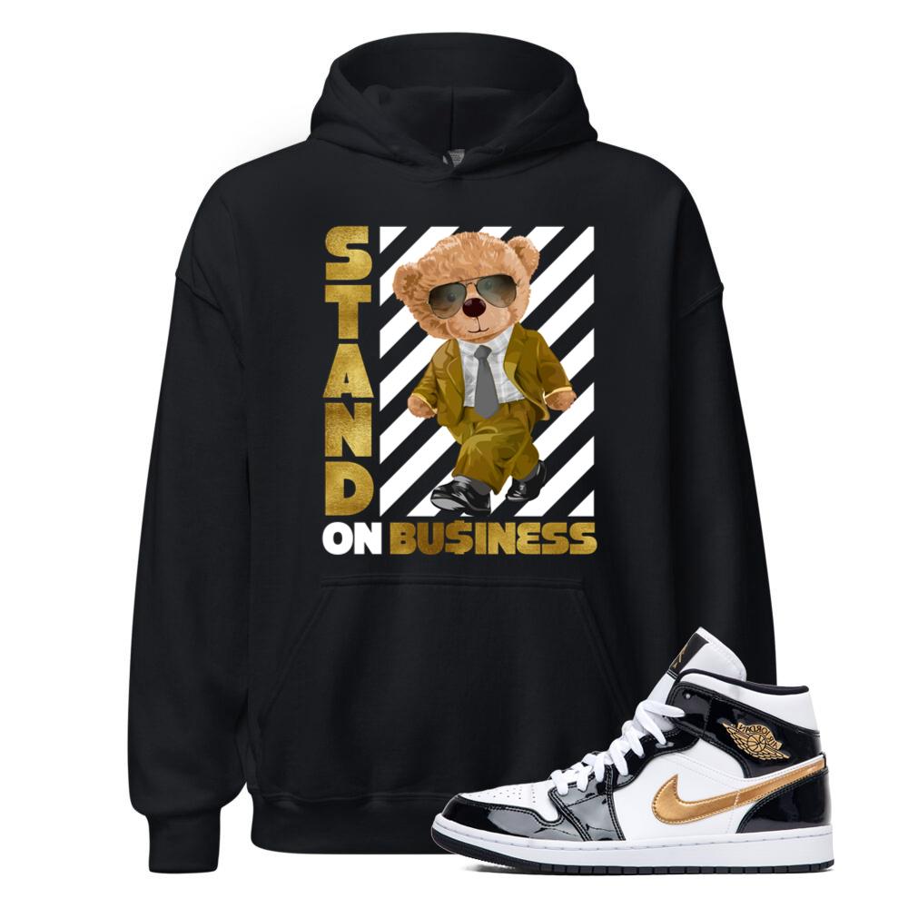 Jordan 1 Metallic Gold Patent Black White Sneaker Stand On Business Hoodie Match 852542-007 Match Sneaker Tee