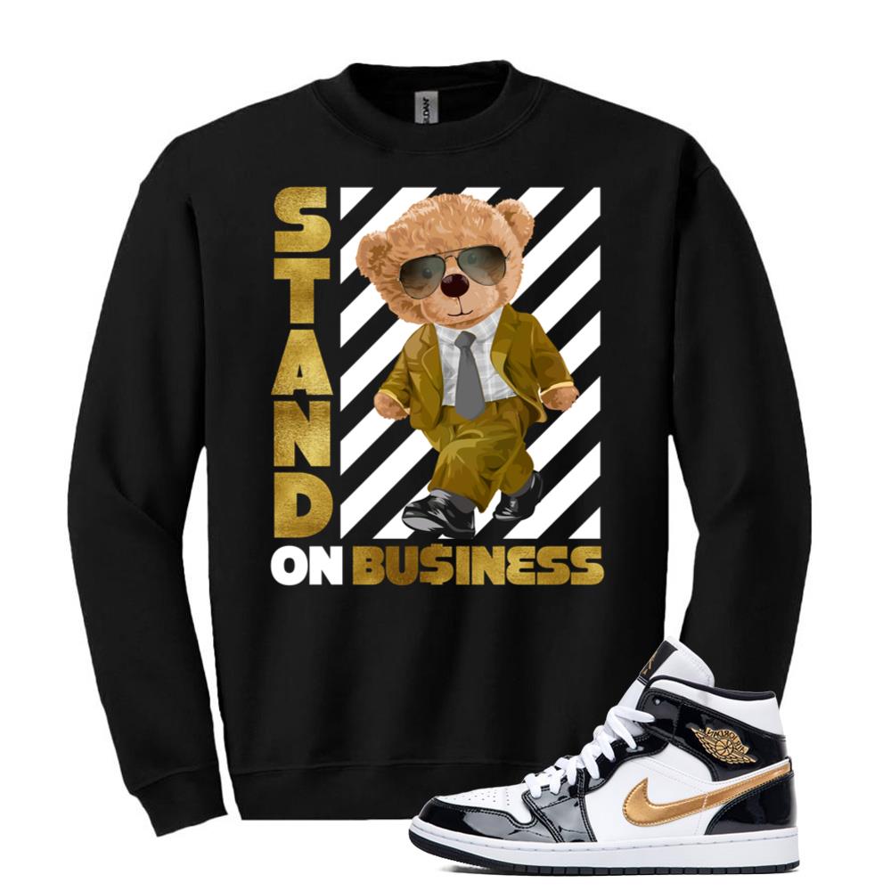 Jordan 1 Metallic Gold Patent Black White Sneaker Stand On Business Sweatshirt Match 852542-007 Match Sneaker Tee