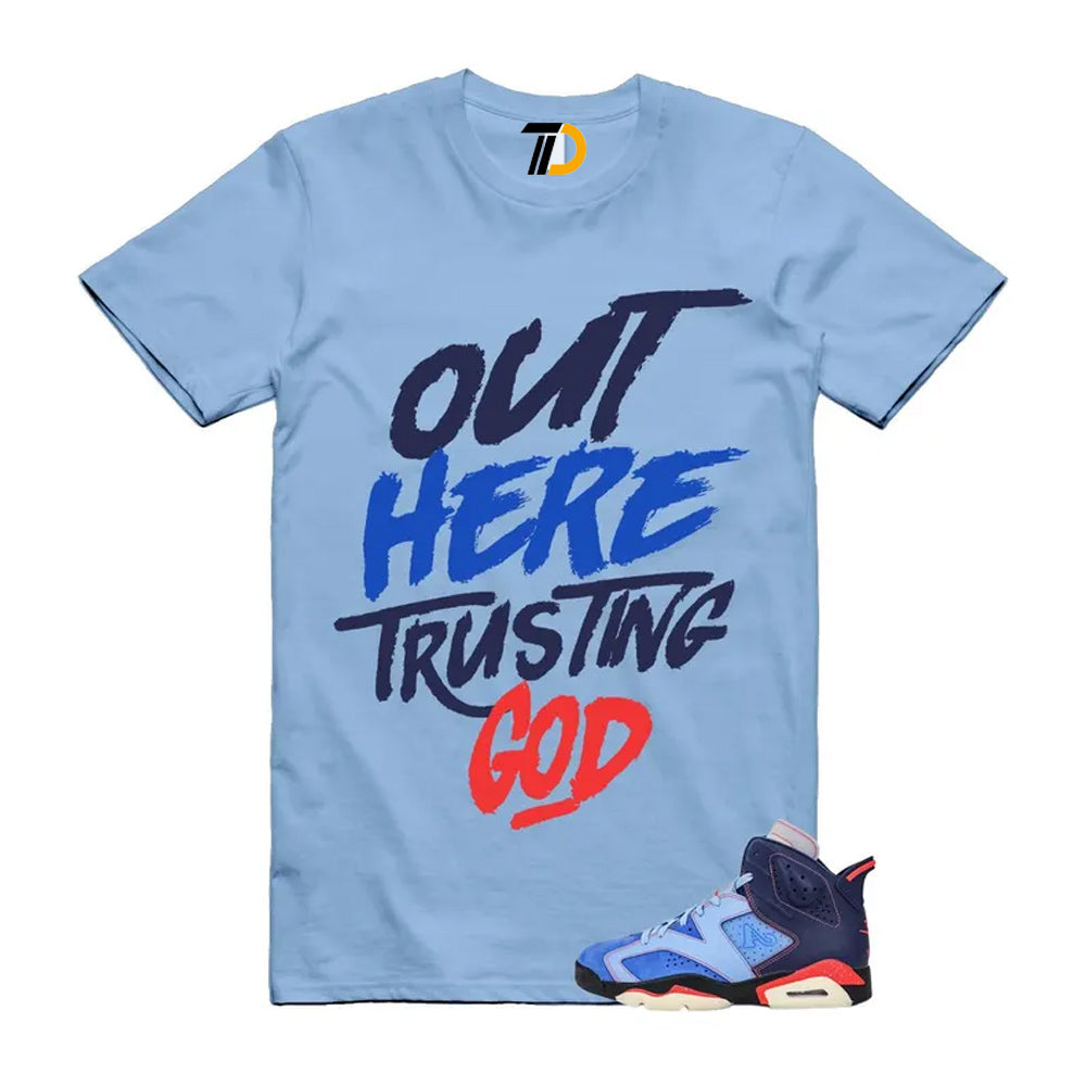 6 Blueberry Awake NY Midnight Navy Infrared 23 Game Shirt To Match Out Here Trusting God T-Shirt 2026