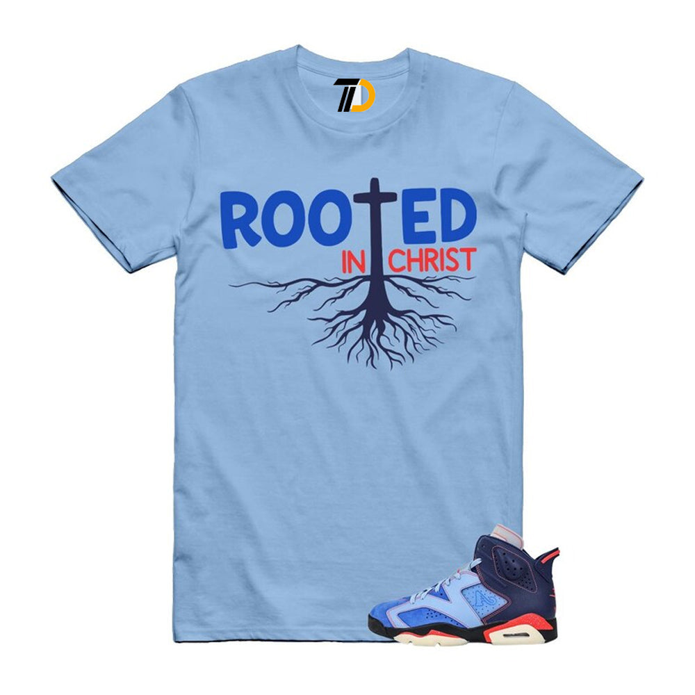 6 Blueberry Awake NY Midnight Navy Infrared 23 Game Shirt To Match Rooted In Christ T-Shirt 2026