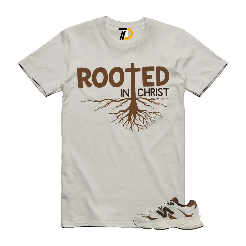 9060 Breakfast Tea Angora Brown Shirt To Match Rooted In Christ T-Shirt 2026