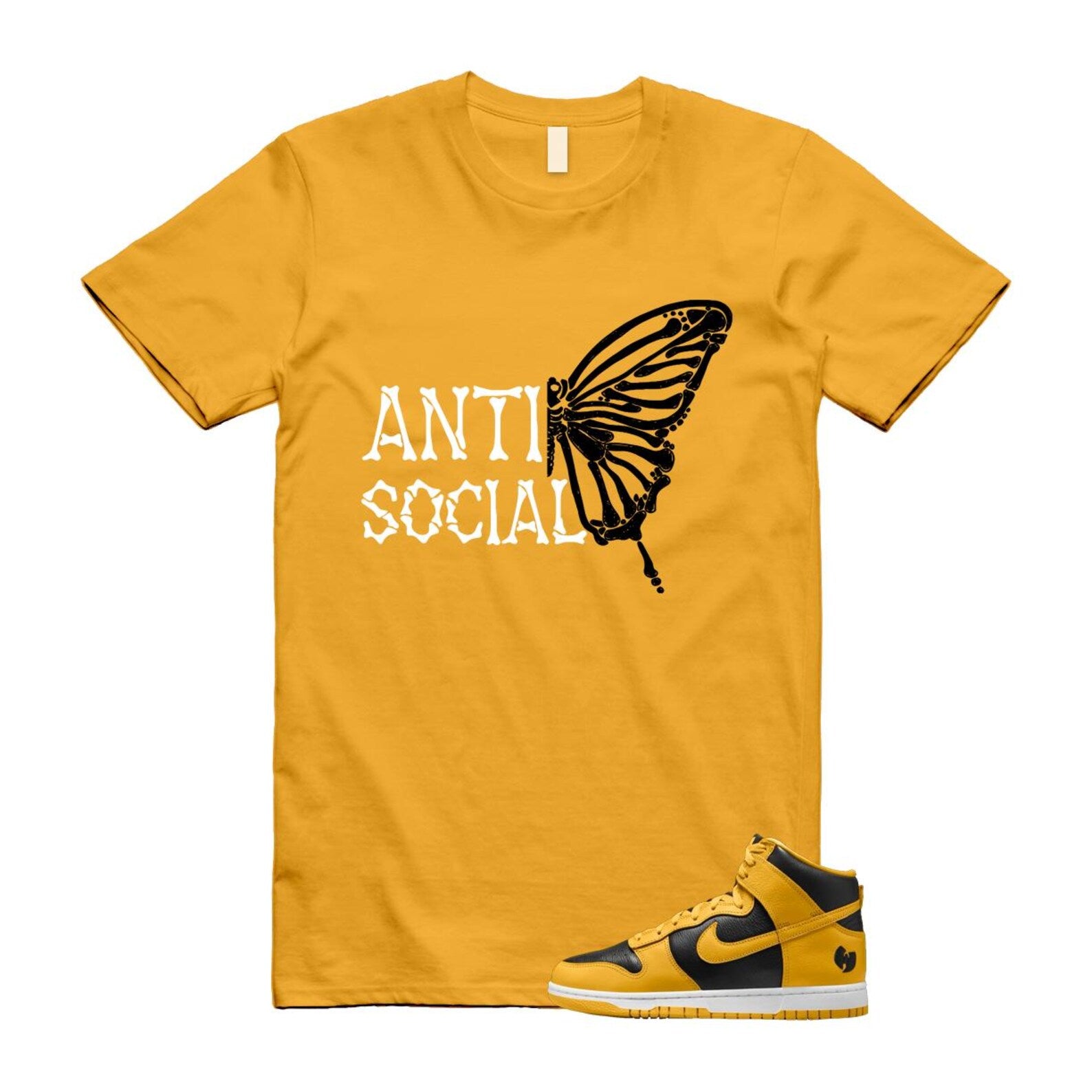 Dunk Tang Black Pollen White Yellow Gold High Shirt To Match Anti Social Butterfly T-Shirt 2024