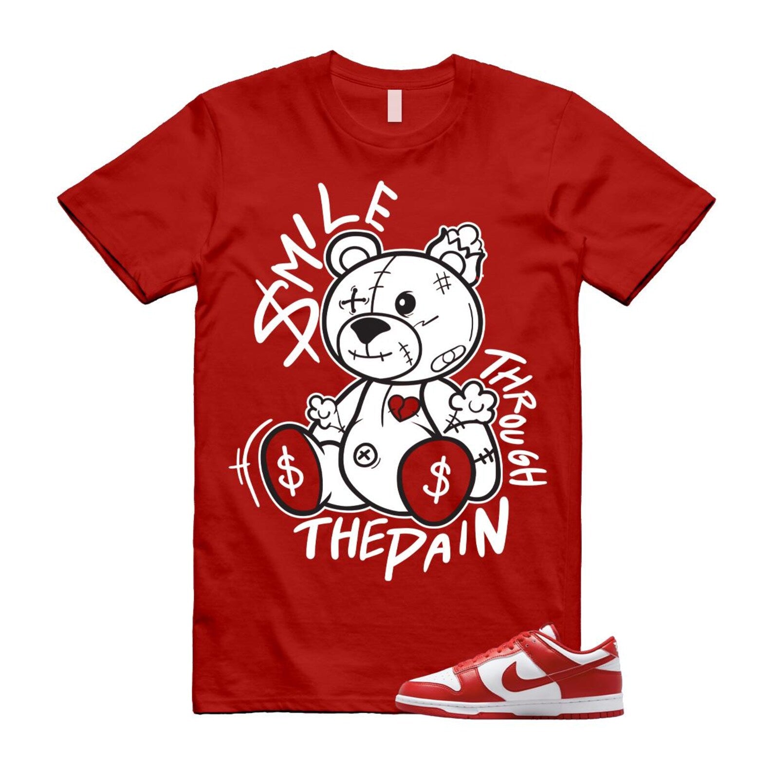 Dunk St Johns University Red White Shirt To Match Smile Through The Pain T-Shirt 2025