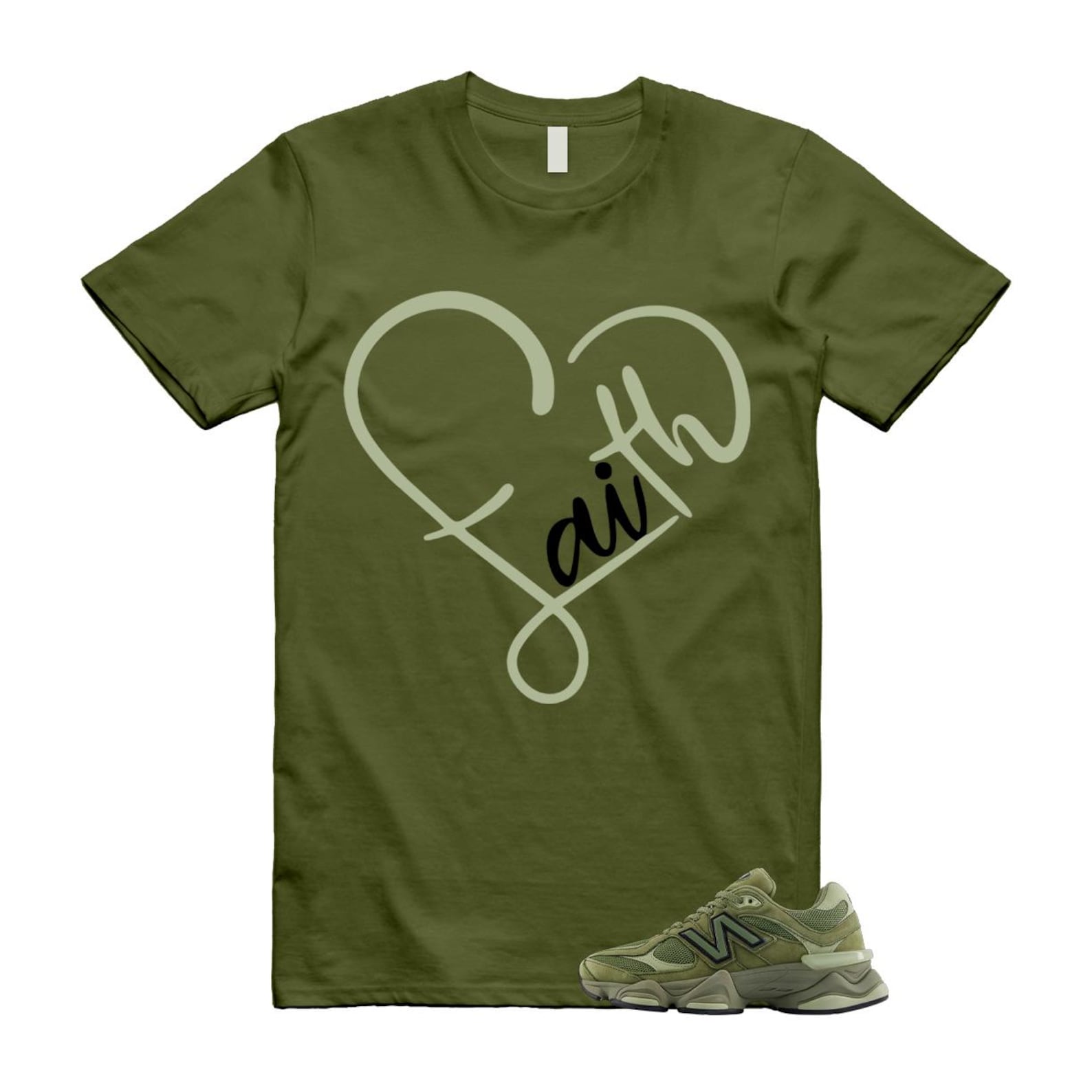 New Balance 9060 Dark Olivine Green Olive Shirt To Match Faith T-Shirt 2025